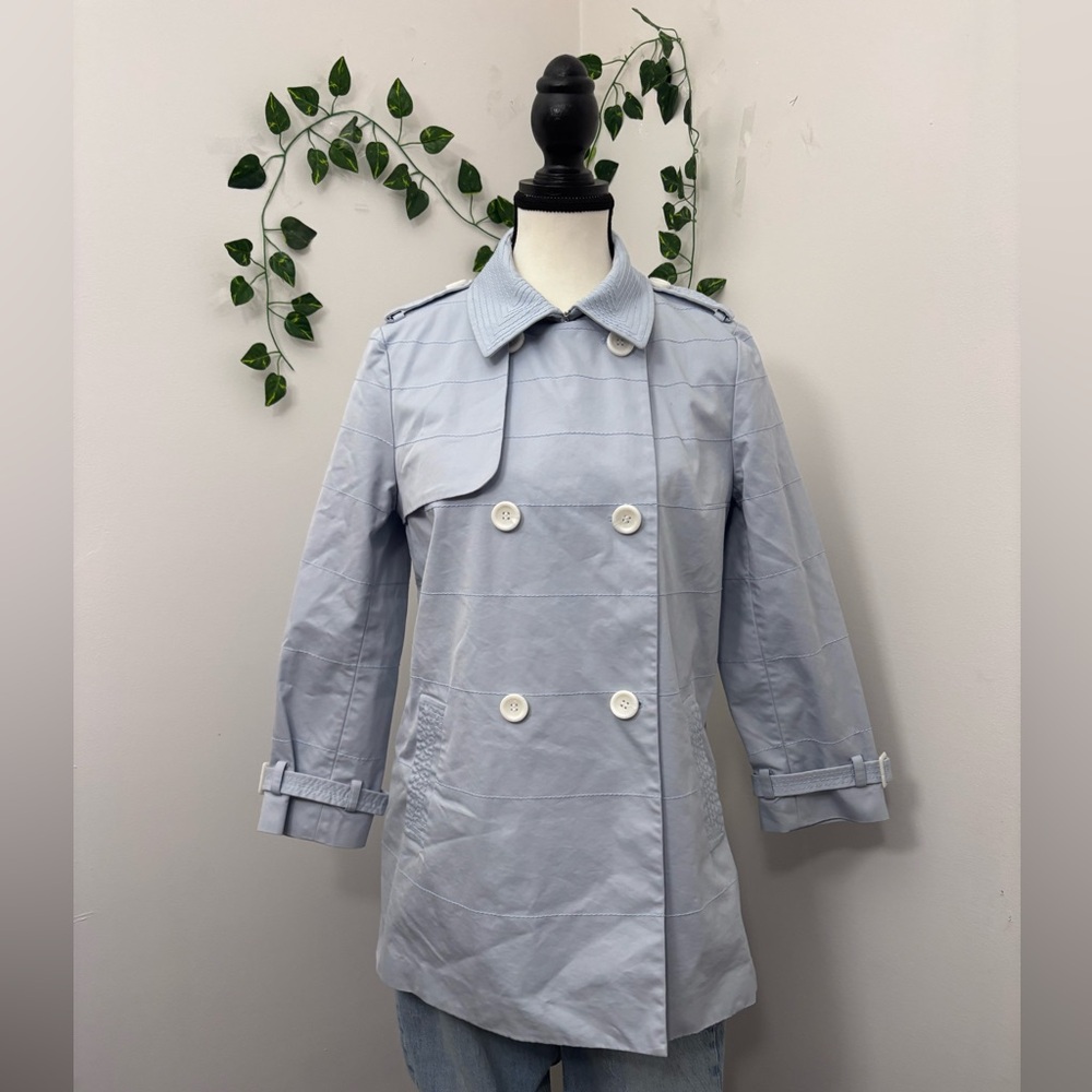 Women's Light Blue Double-Breasted Coat Spring Size M Babydoll